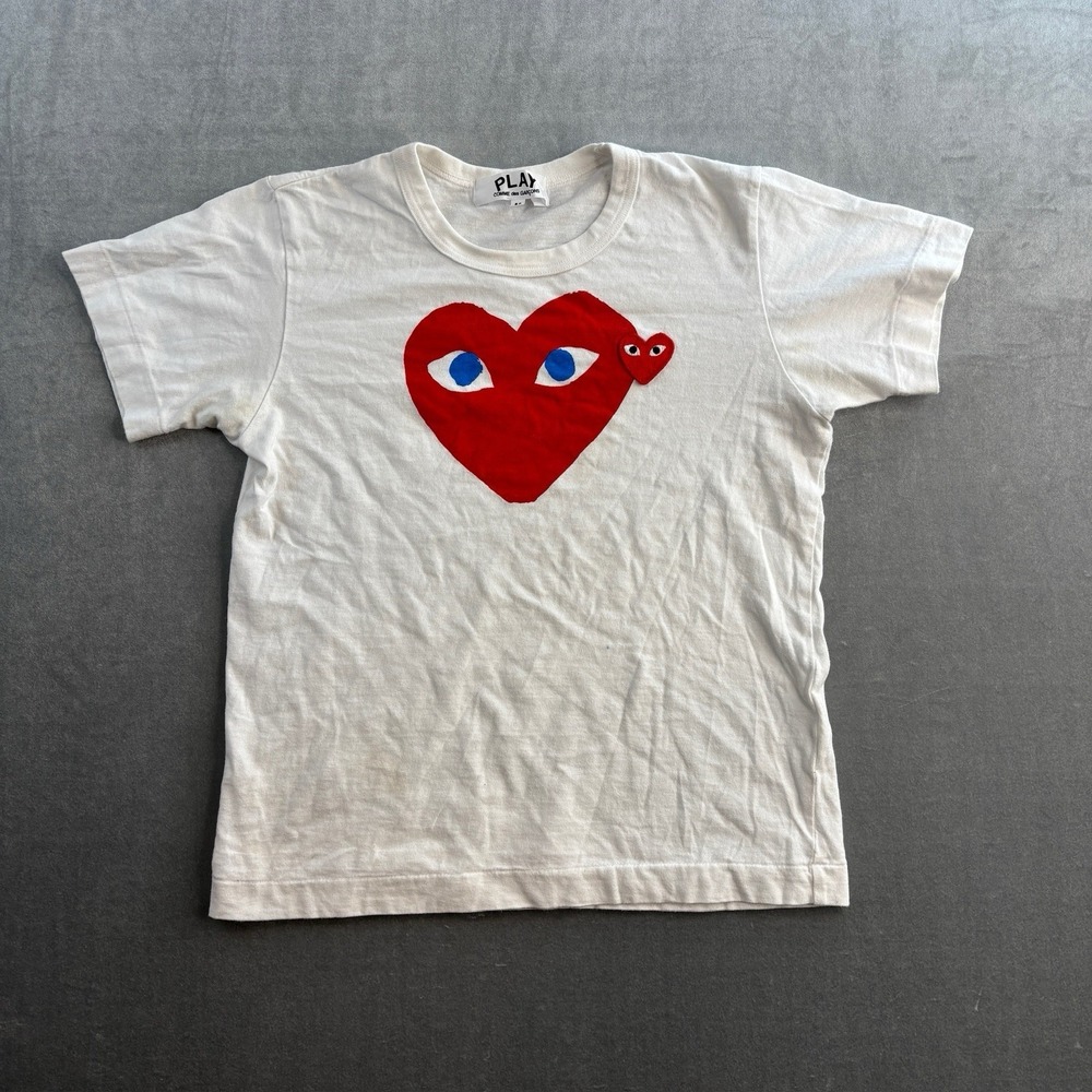 COMME DES GARCONS CDG PLAY DOUBLE HEART WHITE PRINT TEE BLACK large